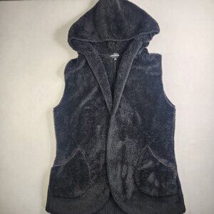 Zenana Outfitters Size S Small Black Sherpa Hooded Cardigan Super Soft Teddy